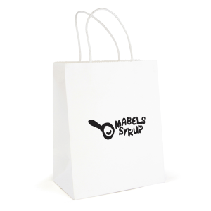 Branded white paper bag with loop handles