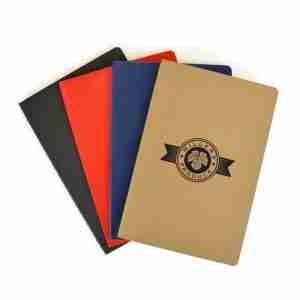 cardboard backed recycled paper branded notebooks in a selection of colours